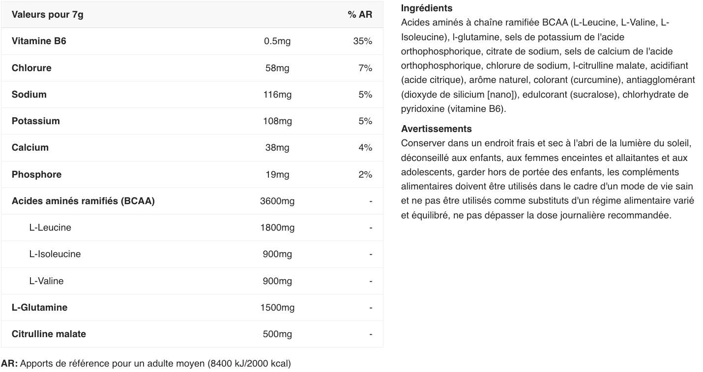Acides aminés essentiels - BCAA Amino-Hydrate - Ananas 450g 2/3
