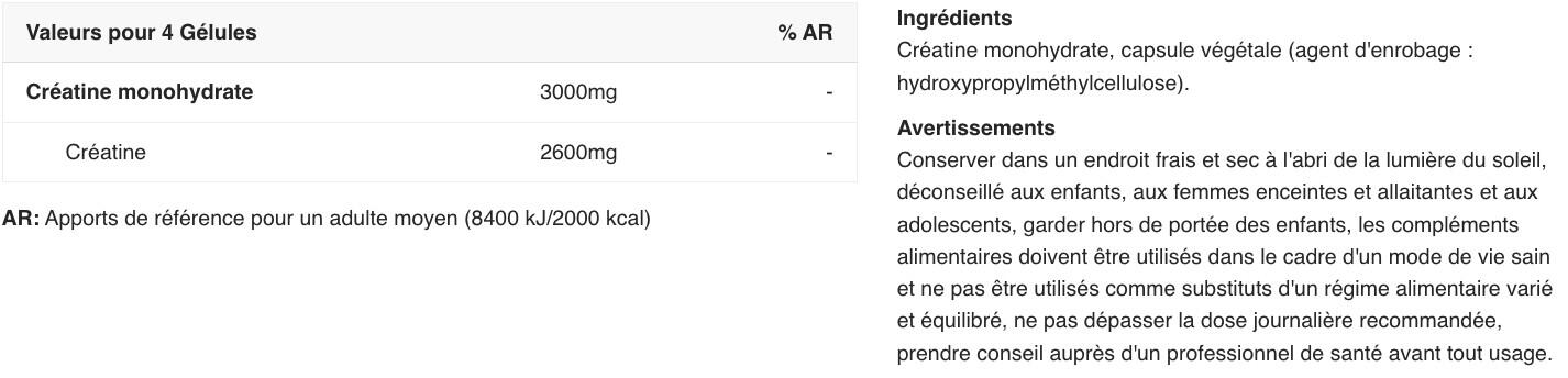 Créatine monohydrate - Creatine 3000 - 120 Gélules 2/3
