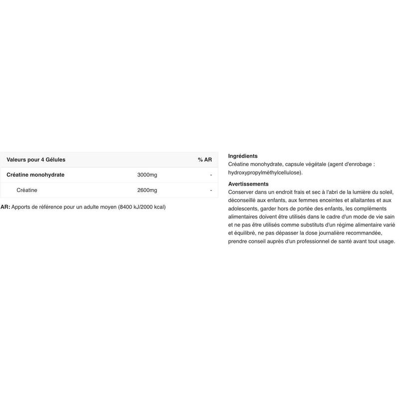Créatine monohydrate - Creatine 3000 - 120 Gélules