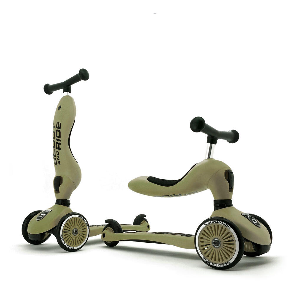 Scooter 2-in-1 with seat & 3 wheels - Highwaykick 1 Olive