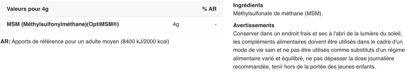 Méthyl-sulfonyl-méthane - OptiMSM® en poudre - Saveur neutre 500g 2/2