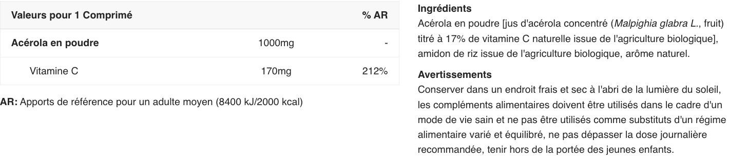 Vitamine C - Acérola Bio - 30 Comprimés 2/3