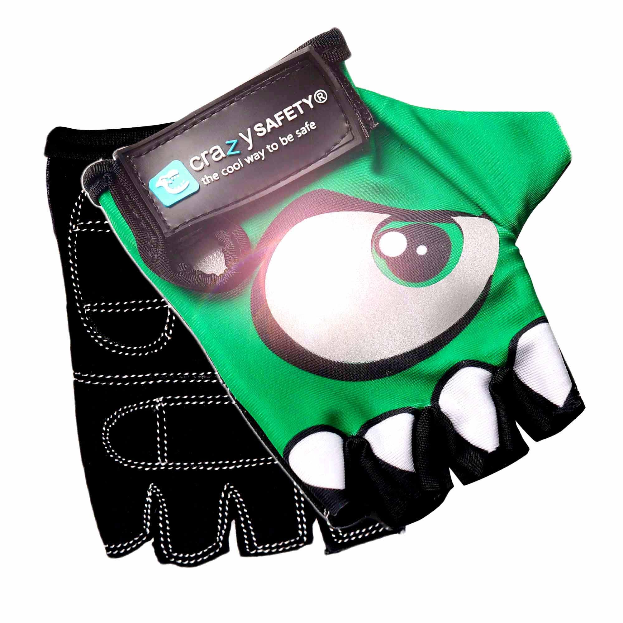 Luvas de Bicicleta Infantil | Verde | Crazy Safety | Olhos Refletivos | Tam. S