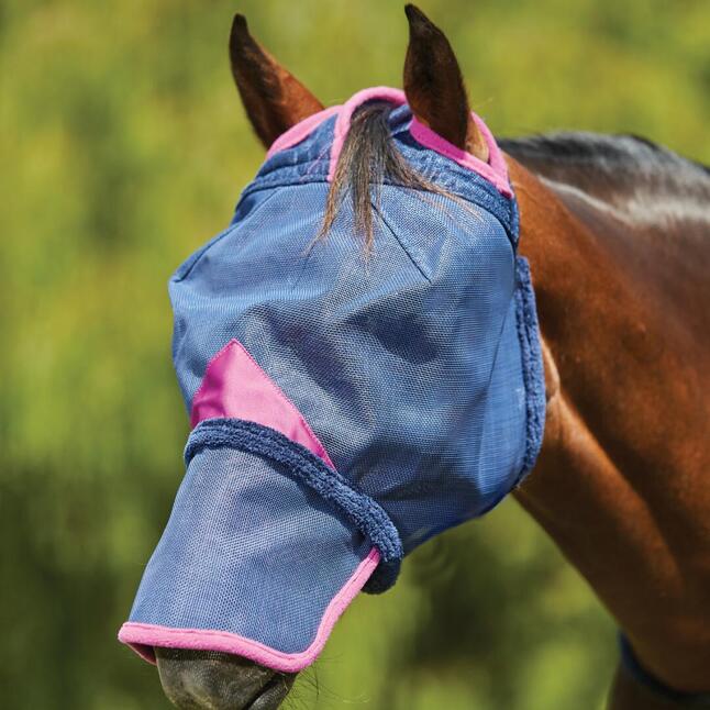 Masque Anti-mouches Pour Cheval - Protection Visage, Yeux, Oreilles - Taille L - Maille Fine élastique Bleu Et Blanc - Confortable Et Facile à Mettre