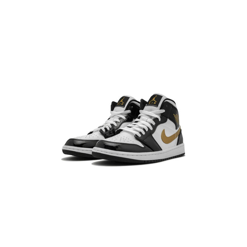 Schoenen Air Jordan 1 Mid Patent Black White Gold