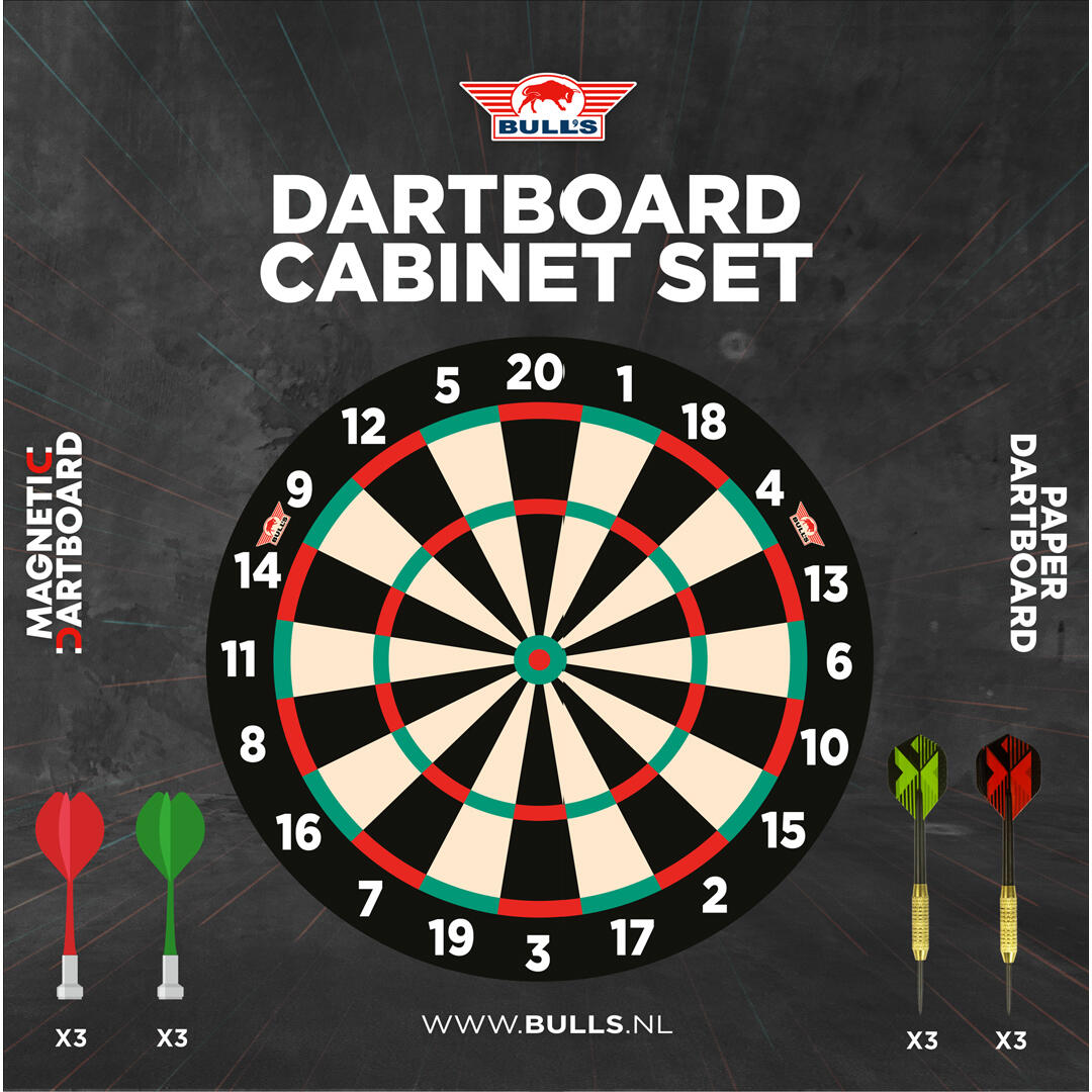 Bull's Magnetic Paper Dartboard Cabinet Set 5/7