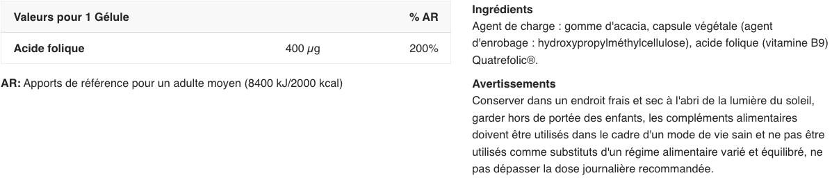 Vitamine B9 - Acide Folique - 90 Gélules 2/2