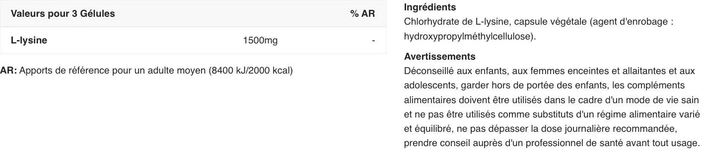 Lysine - L-Lysine - 90 Gélules 2/2
