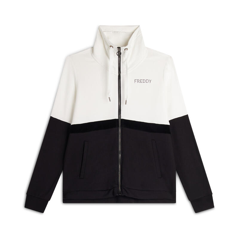 Sweat-shirt zippé pour femmes, avec col montant avec bande en velours