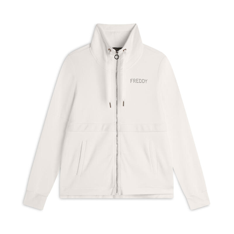 Sweat-shirt zippé pour femmes, avec col montant avec bande en velours