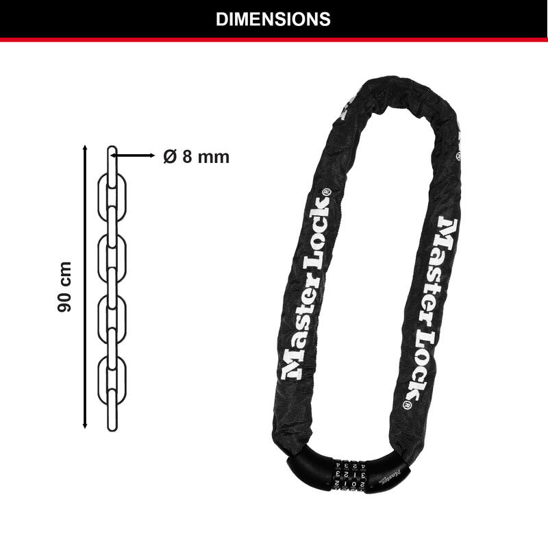 Lacăt biciclete lanț cu combinație husă nylon Negru