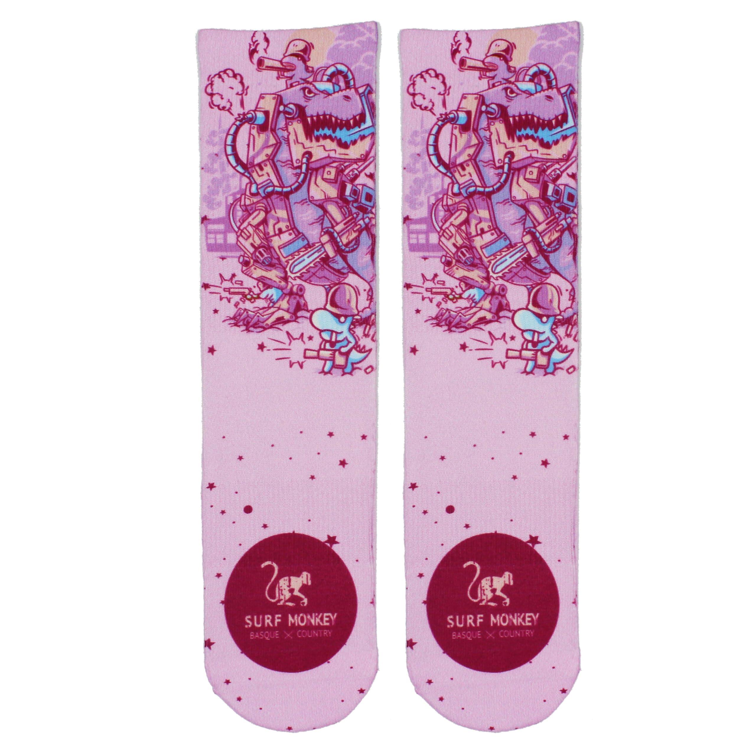 Surf Monkey - Chaussettes / Homme-femme / Mi-mollet (dinosaure) - Chaussettes - Rose - 44 L - Decathlon