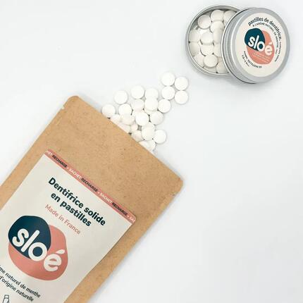 FESTE ZAHNPASTA IN FORM VON MINT-Tabs: SCHACHTEL (60) UND NACHFÜLLBEUTEL (240)