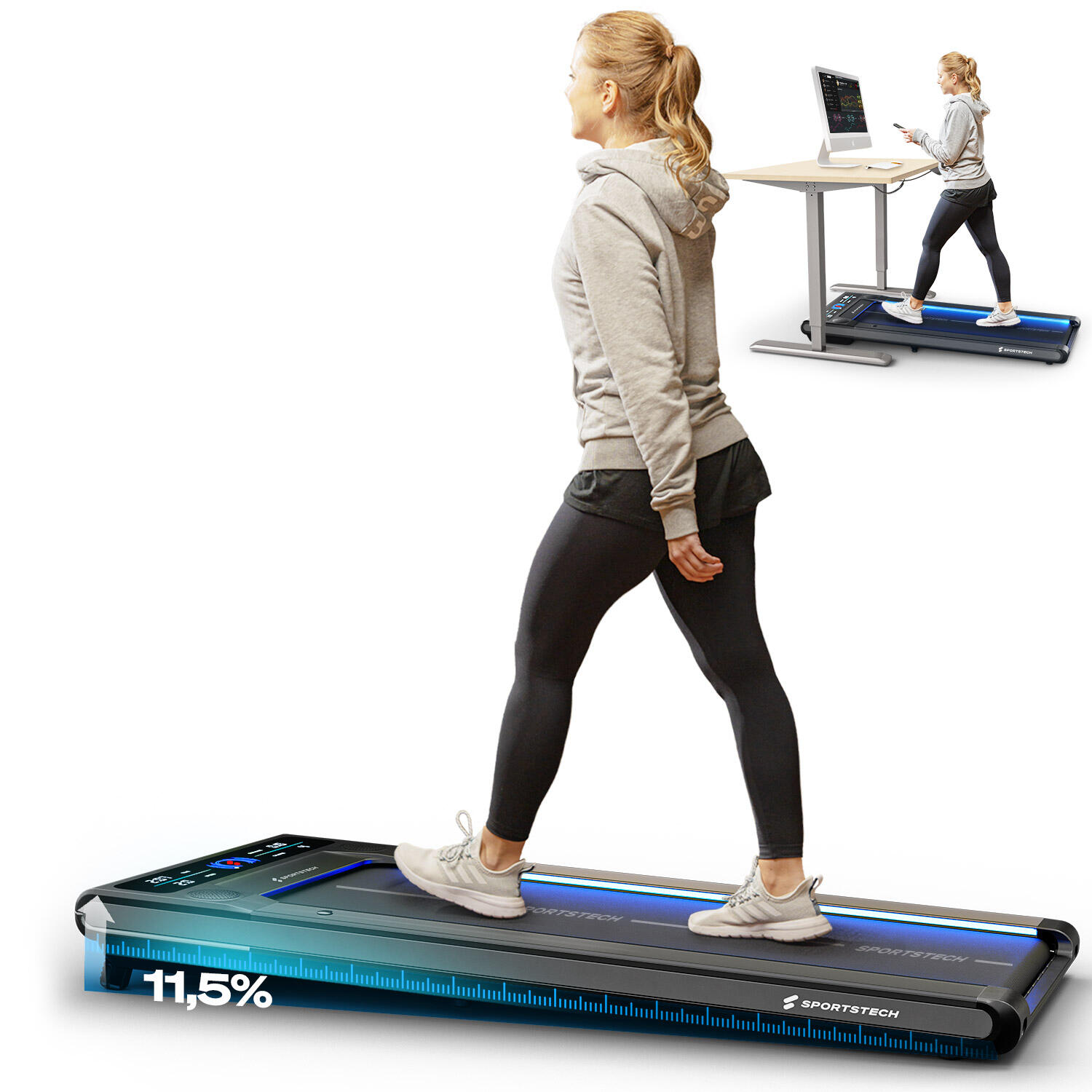 Sportstech - Swalk: Tapis De Course Éclairé Led - Maison & Bureau - Vitesse Réglable - Tapis De Marche - Gris - No Size - Decathlon