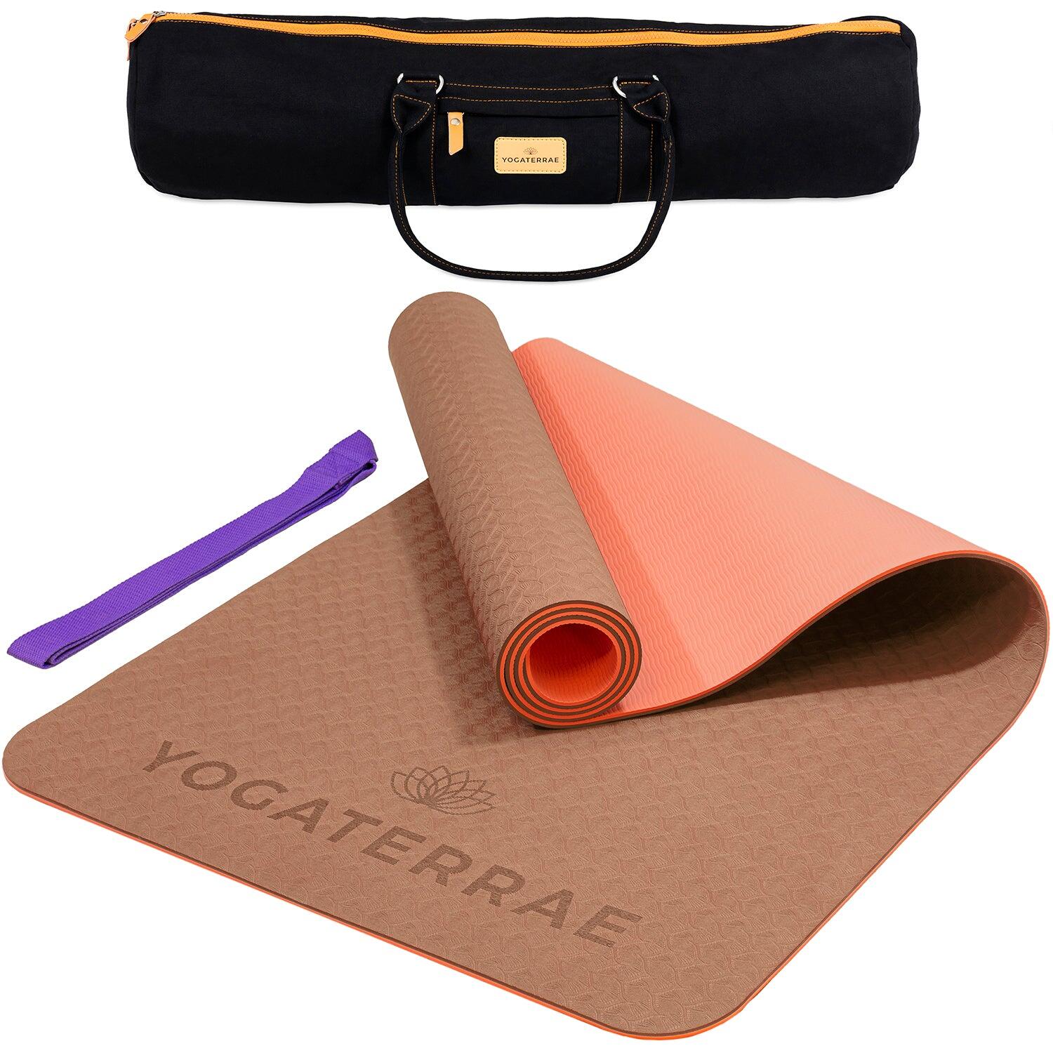Yogaterrae - Tapis De Yoga Sépia Corail En Tpe Avec Sangle Étirement + Sac De Transport Coton - Tapis De Yoga - Marron|orange|rose - 183 Cm - Decathlon