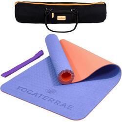 Tapis de yoga LILAS CORAIL en TPE avec Sangle Étirement + Sac de transport Coton