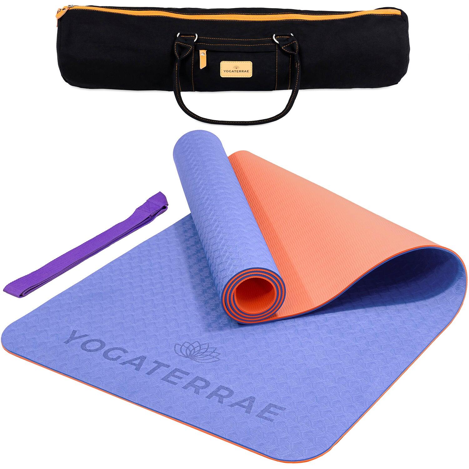 Yogaterrae - Tapis De Yoga Lilas Corail En Tpe Avec Sangle Étirement + Sac De Transport Coton - Tapis De Yoga - Orange|rose|violet - 183 Cm - Decathlon