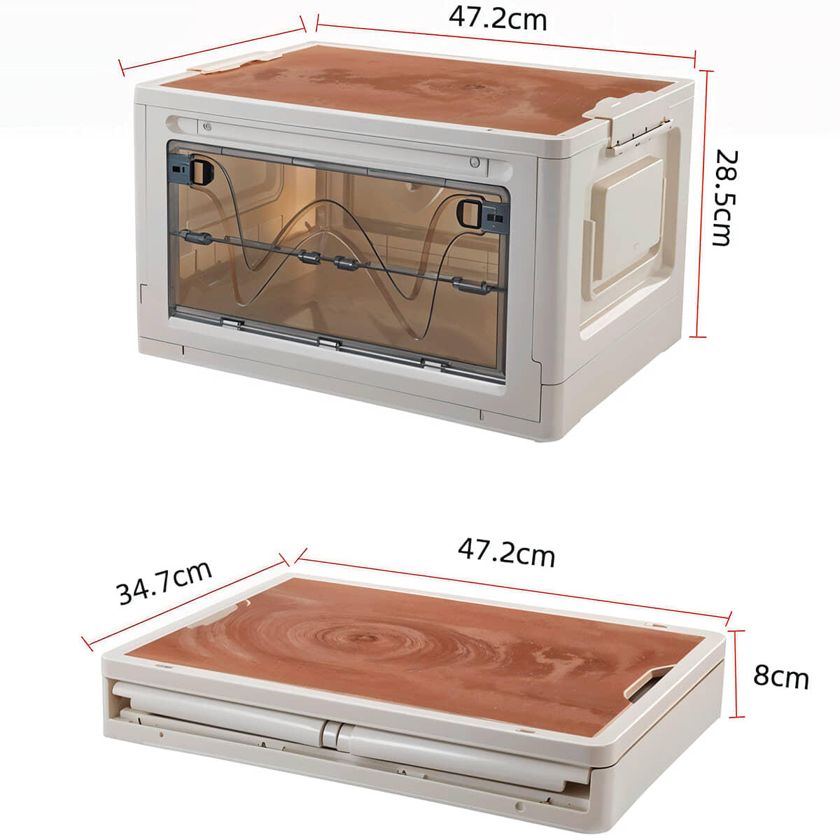 Caja de almacenamiento plegable con tapa de madera 47,5x35x28,5 cm 2/4