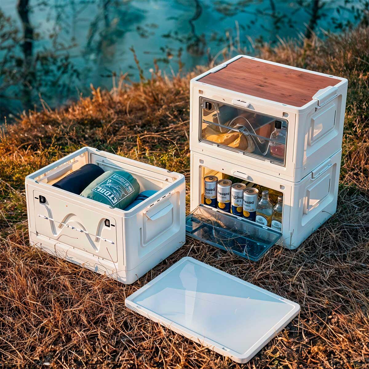 Caja de almacenamiento plegable con tapa de madera 47,5x35x28,5 cm 4/4