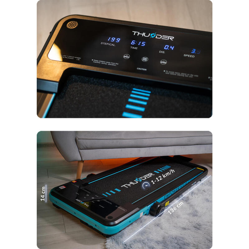 Futópad összecsukható elektromos 130 kg THUNDER  IMPACT-BLUE 12 km/h