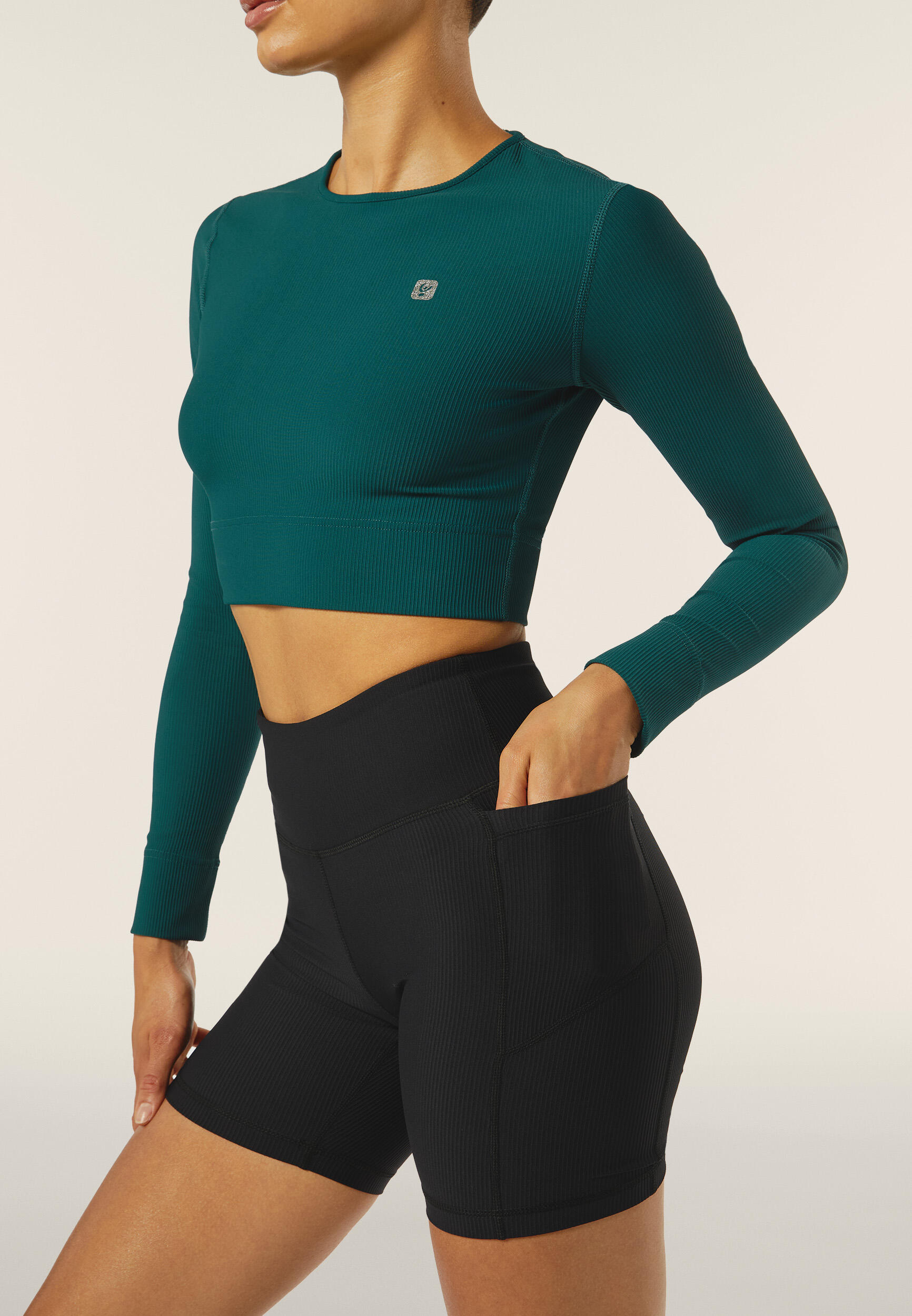 Leggings biker vita alta in tessuto tecnico a costine 5/5