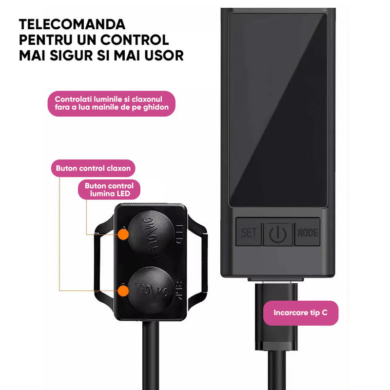 Ciclocomputer bicicleta 3 in 1, wireless, far LED,claxon 120 dB, incarcare USB