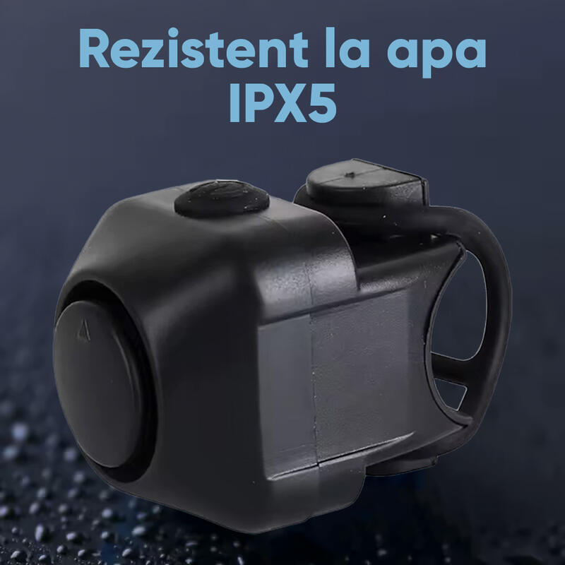 Claxon bicicleta cu baterii, 5 sunete alarma, 130 dB, prindere ghidon, universal