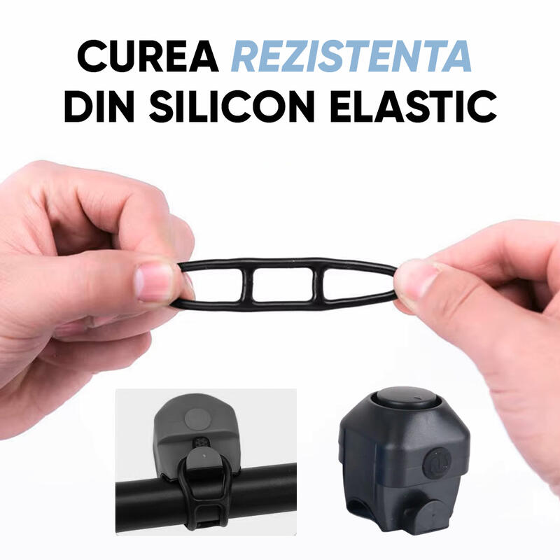Claxon bicicleta cu baterii, 5 sunete alarma, 130 dB, prindere ghidon, universal