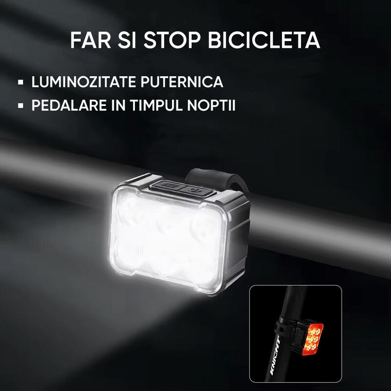 Set lumini bicicleta far si stop cu LED, incarcare USB, potrivire universala