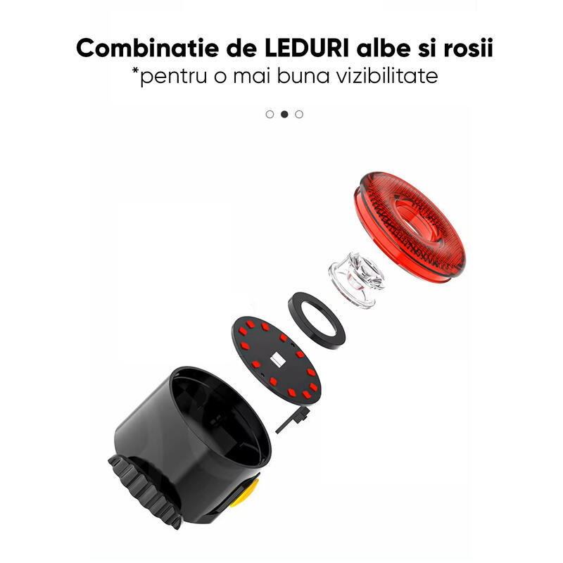 Stop bicicleta spate LED, 7 moduri iluminare, baterie 300 mAh cu incarcare USB