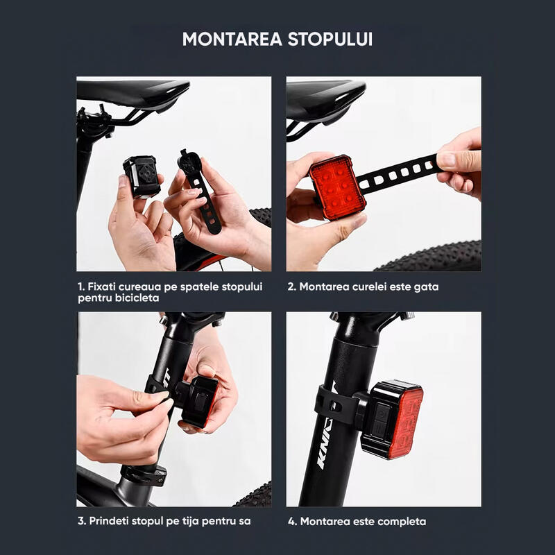 Set lumini bicicleta far si stop cu LED, incarcare USB, potrivire universala