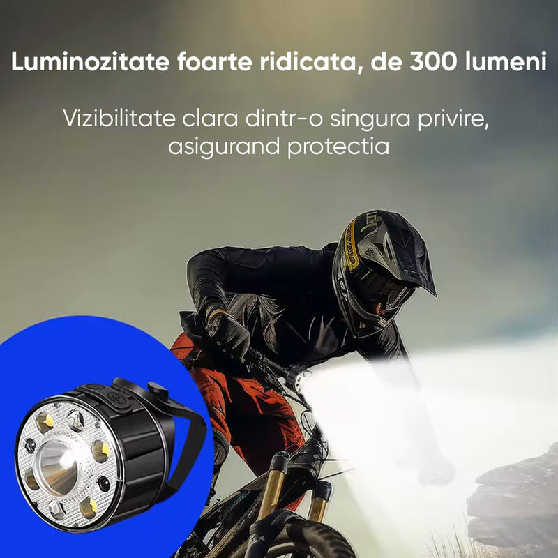 Far bicicleta fata, lanterna LED, senzor miscare, 300 lumeni, baterie 1000 mAh