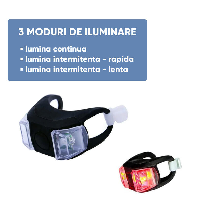 Lumini bicicleta cu baterie, utilizare fata sau spate, lumina LED rosie, set 2