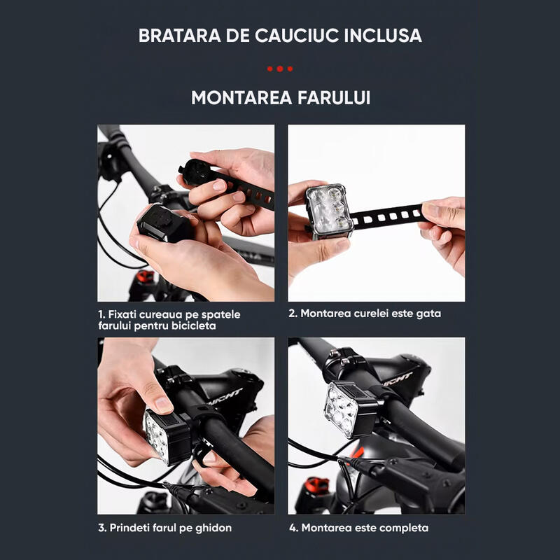 Set lumini bicicleta far si stop cu LED, incarcare USB, potrivire universala