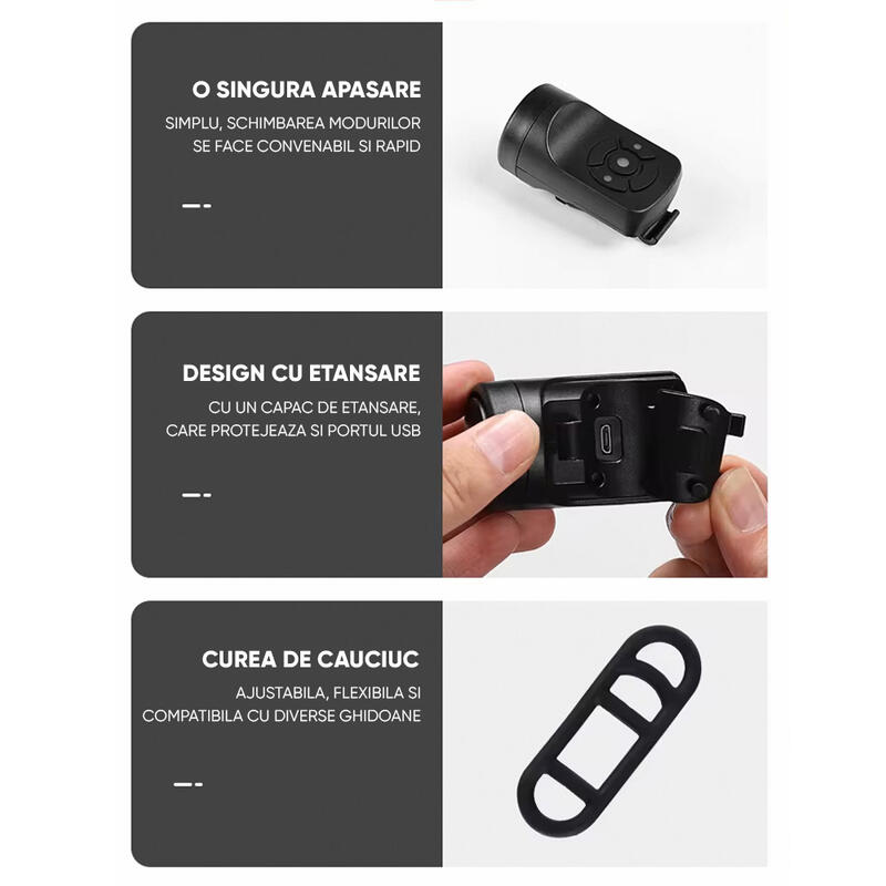 Claxon bicicleta 140 dB, alarma antifurt, baterie 200 mAh reincarcabila USB