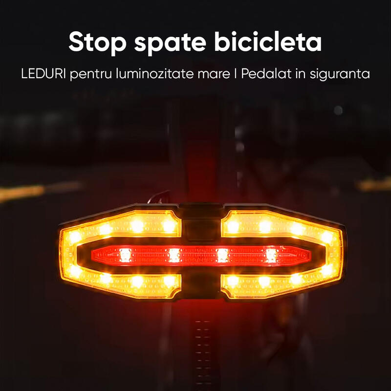 Stop spate bicicleta LED,telecomanda wireless,potrivire universala,incarcare USB