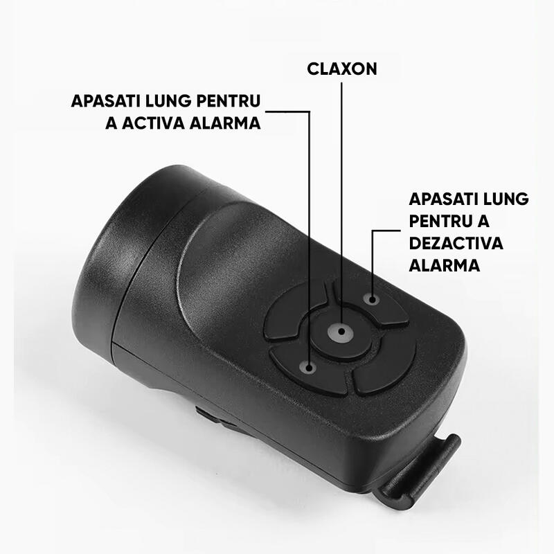 Claxon bicicleta 140 dB, alarma antifurt, baterie 200 mAh reincarcabila USB