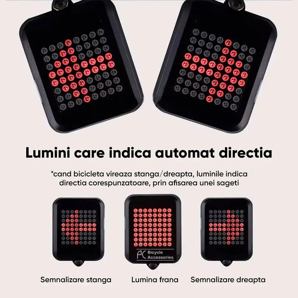 Stop bicicleta spate LED, senzor directie, 8 moduri iluminare, reincarcabil USB 4/7