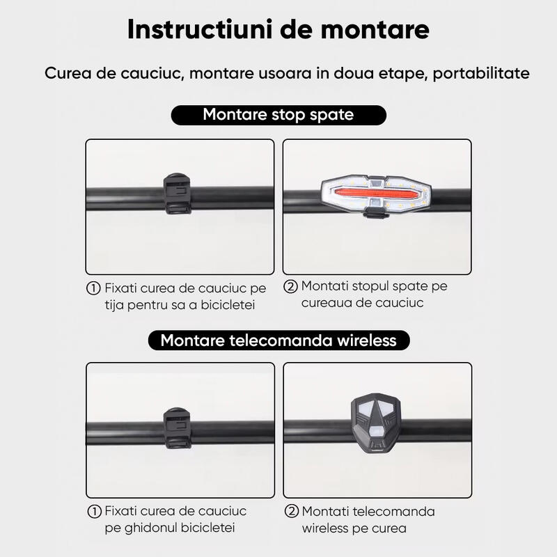 Stop spate bicicleta LED,telecomanda wireless,potrivire universala,incarcare USB
