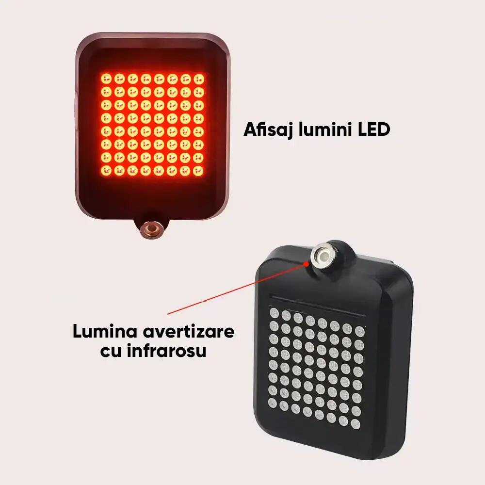 Stop bicicleta spate LED, senzor directie, 8 moduri iluminare, reincarcabil USB 6/7