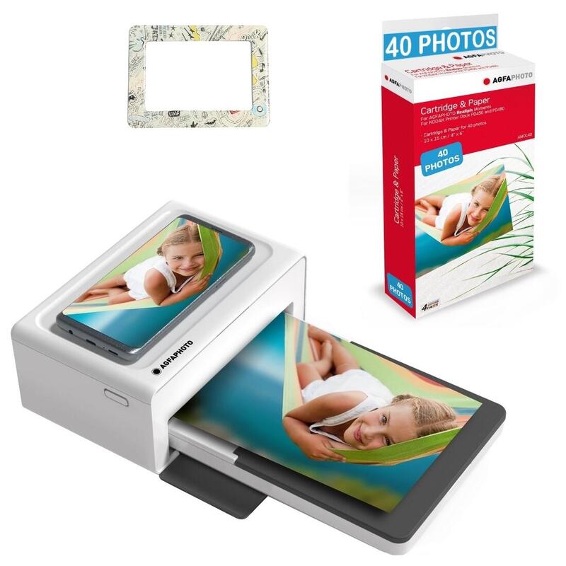 AGFA PHOTO Pack Imprimante Realipix Moments - Impression 10x15 cm, Blanc