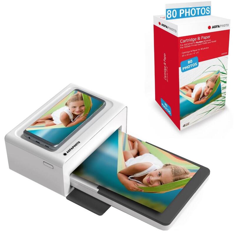 AGFA PHOTO Pack Imprimante Realipix Moments - 80 Photos Supplémentaires, Blanc