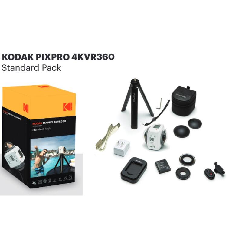 KODAK Pixpro 4KVR360 Action Cam Blanc - Caméra 360° Vidéo 4K, Pack Standard