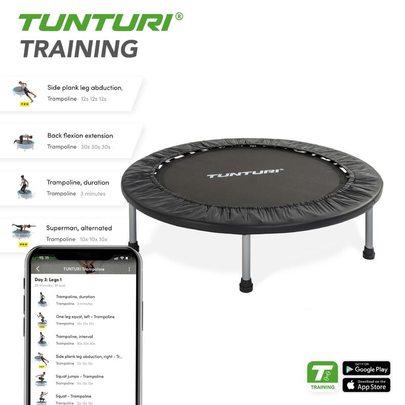 Trampoline de fitness - Pour l'intérieur - Bord de sécurité inclus - Ø95 cm