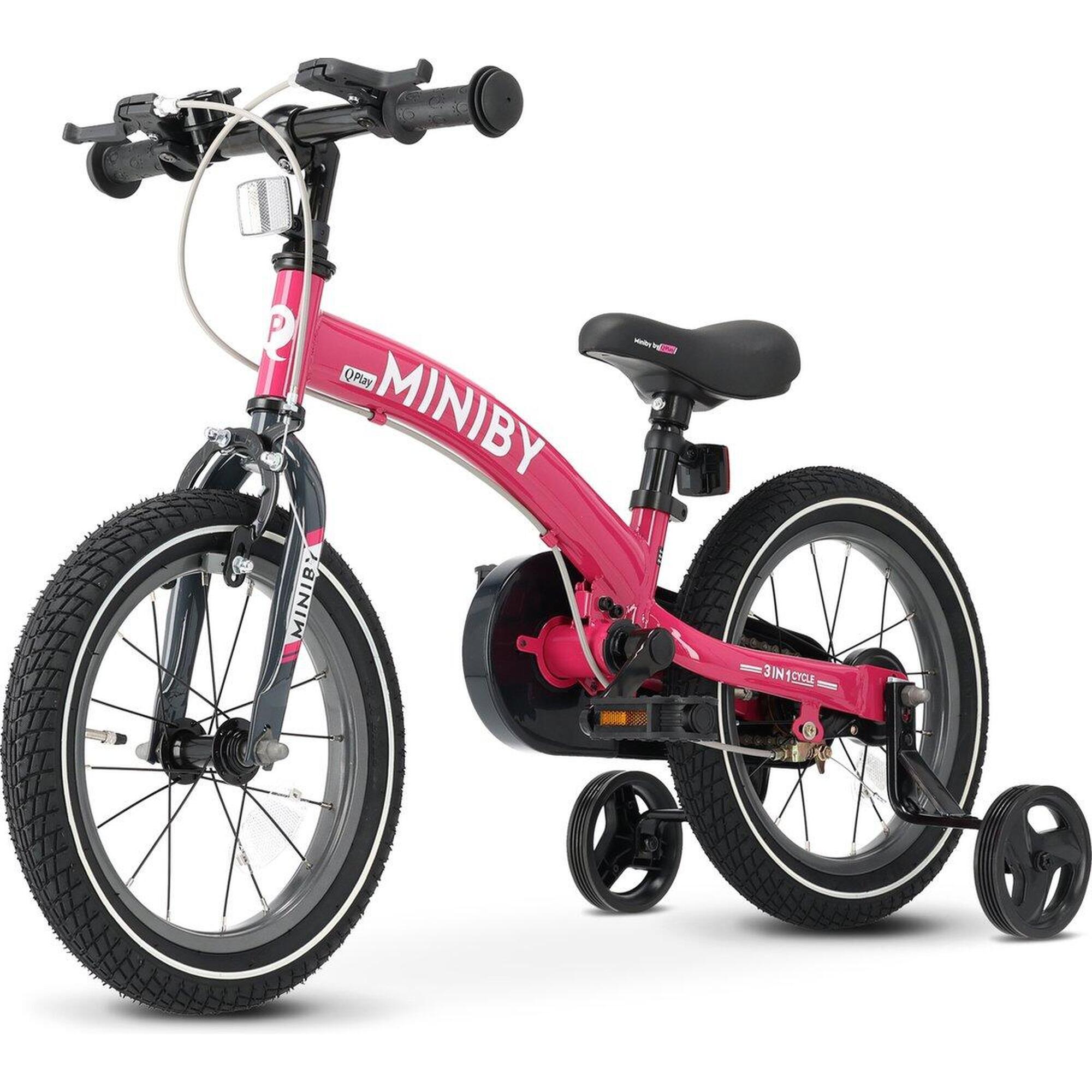 Qplay Miniby Bicicleta Criança 14 polegadas-3em1-bicicleta de equilíbrio-Rose