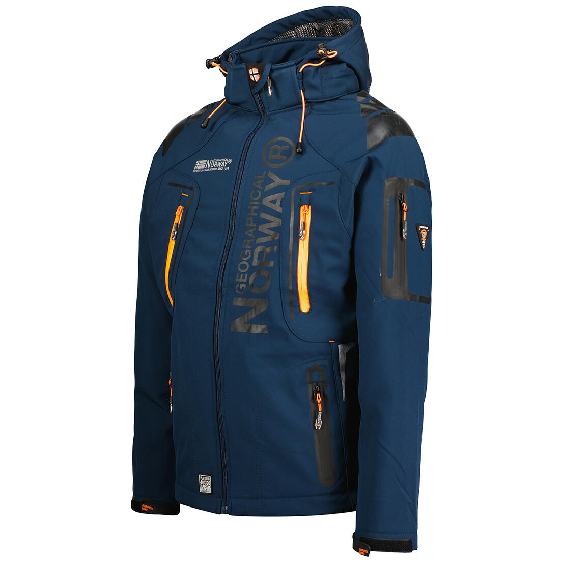 Chaqueta softshell hombre de geographical norway modelo techno azul/naranja 3/4