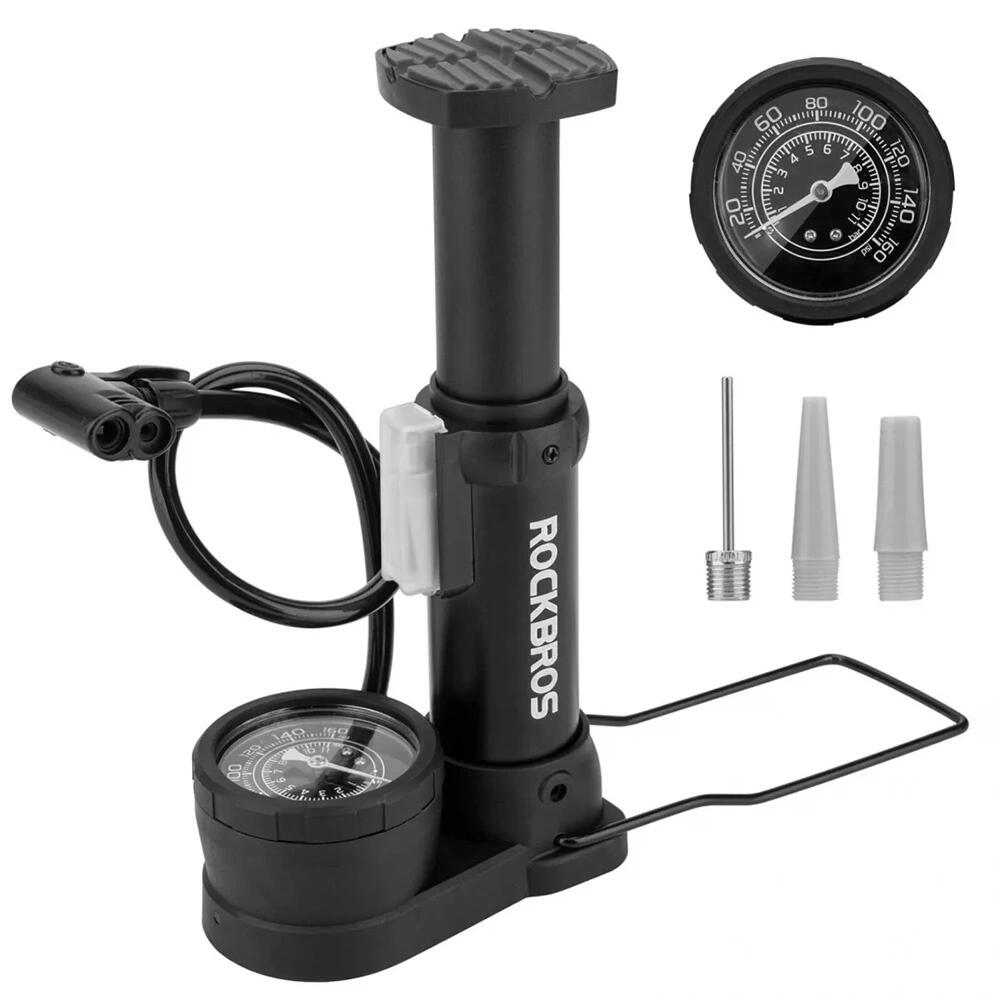 Bomba de bicicleta de chão rockbros com manômetro - preto
