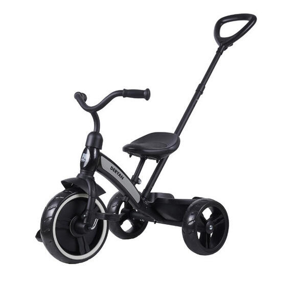 Deryan Triciclo con asta di spinta - Nero