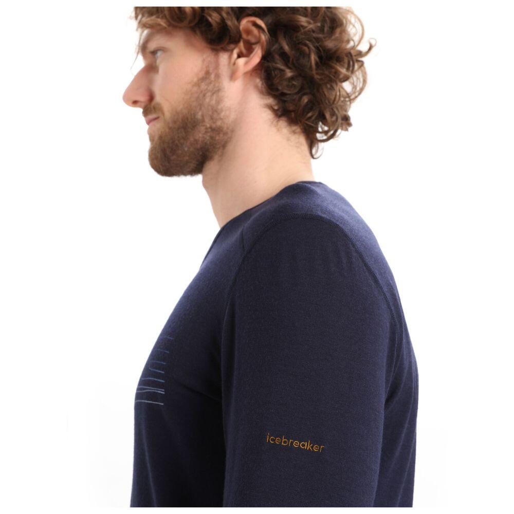 Icebreaker Mens 200 Oasis LS Crewe Ski Stripes - Midnight Navy 2/2