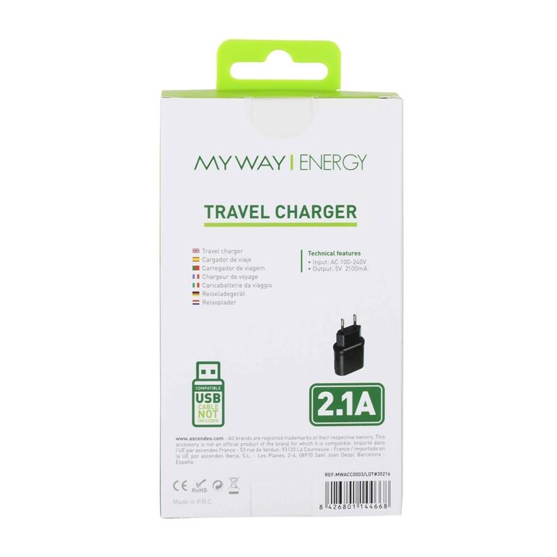 Myway transformador USB 2.1A negro 3/3